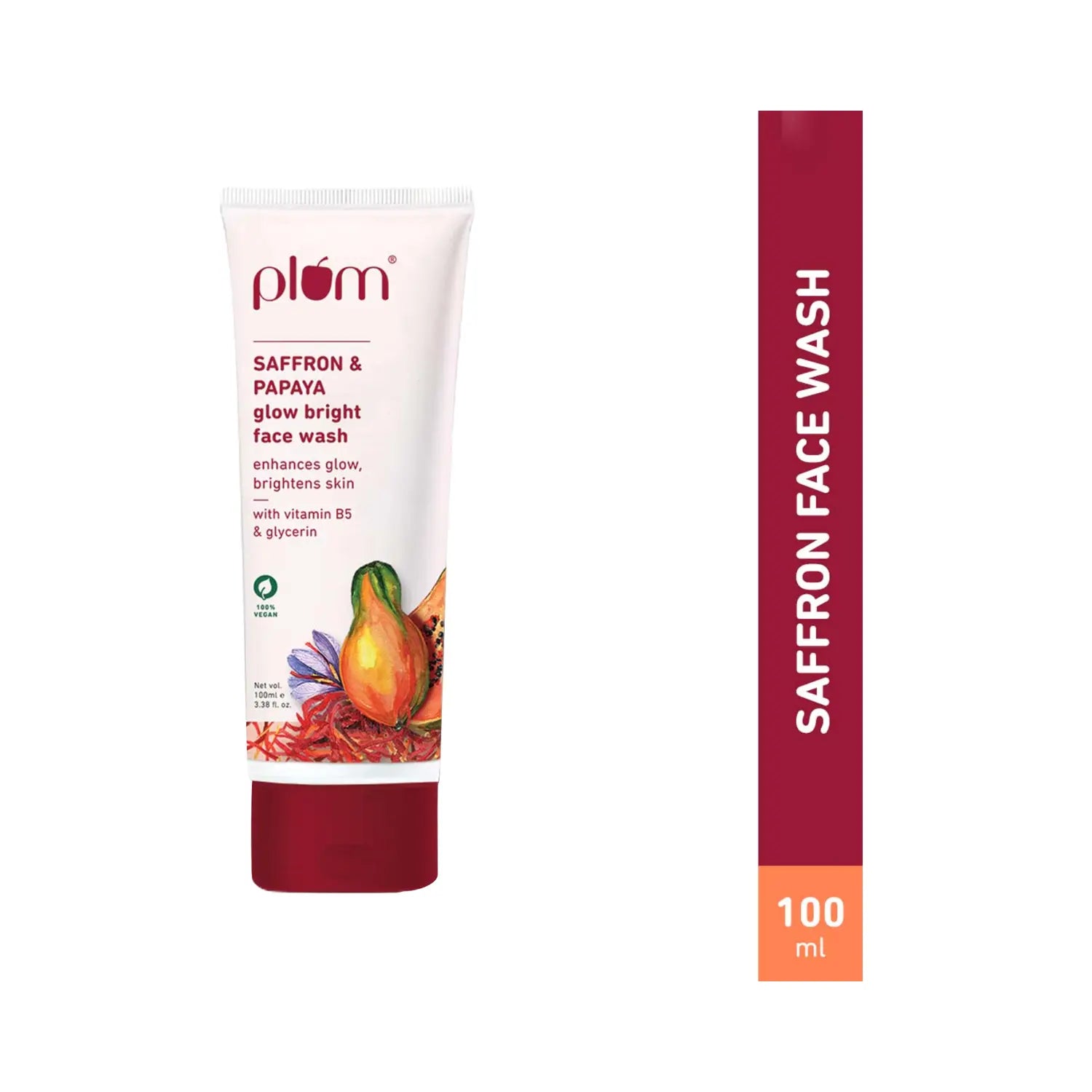 Plum Saffron & Papaya Glow Bright Face Wash | Enhances Glow & Brightens Skin | With Vitamin B5 | Fights Dull Skin | Non-Drying, Gel-Based, Sulphate-Free Face Wash | For All Skin Types | 100% Vegan I 100ml face Wash from plum