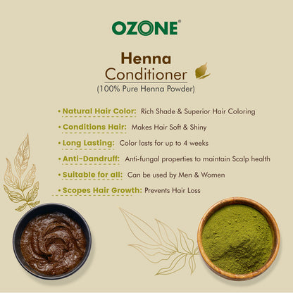OZONE Henna(Mehndi)Hair Conditioner|Henna Powder For Men&Women|Ideal For Strong Healthy Hair,Hair Fall Control,Damaged Hair,Shine&Nourish The Hair|Paraben,Chemical&Sulphate Free-100 G(Pack Of 6)  from Ozone