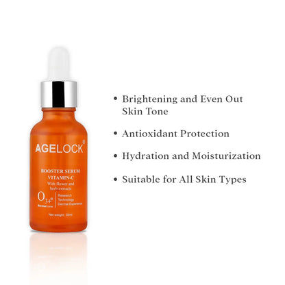 O3+ Agelock Vitamin C Booster Serum Facial Antioxidant for Sun Damage Repair & Even Skin Tone Enriched with Orange Peel, 30gm Moisturizer from O3+