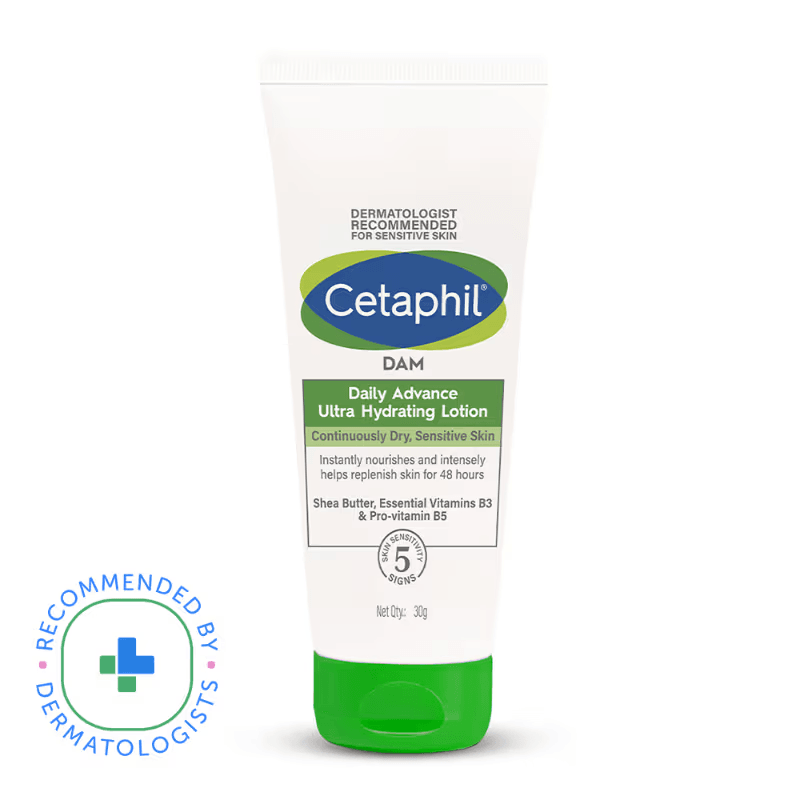 Cetaphil Daily Advance Ultra Hydrating Lotion 100g with Shea Butter & Niacinamide, Sensitive Skin (30g) Face Cream from Cetaphil