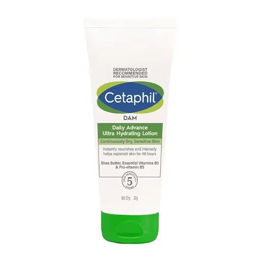 Cetaphil Daily Advance Ultra Hydrating Lotion 100g with Shea Butter & Niacinamide, Sensitive Skin (30g) Face Cream from Cetaphil