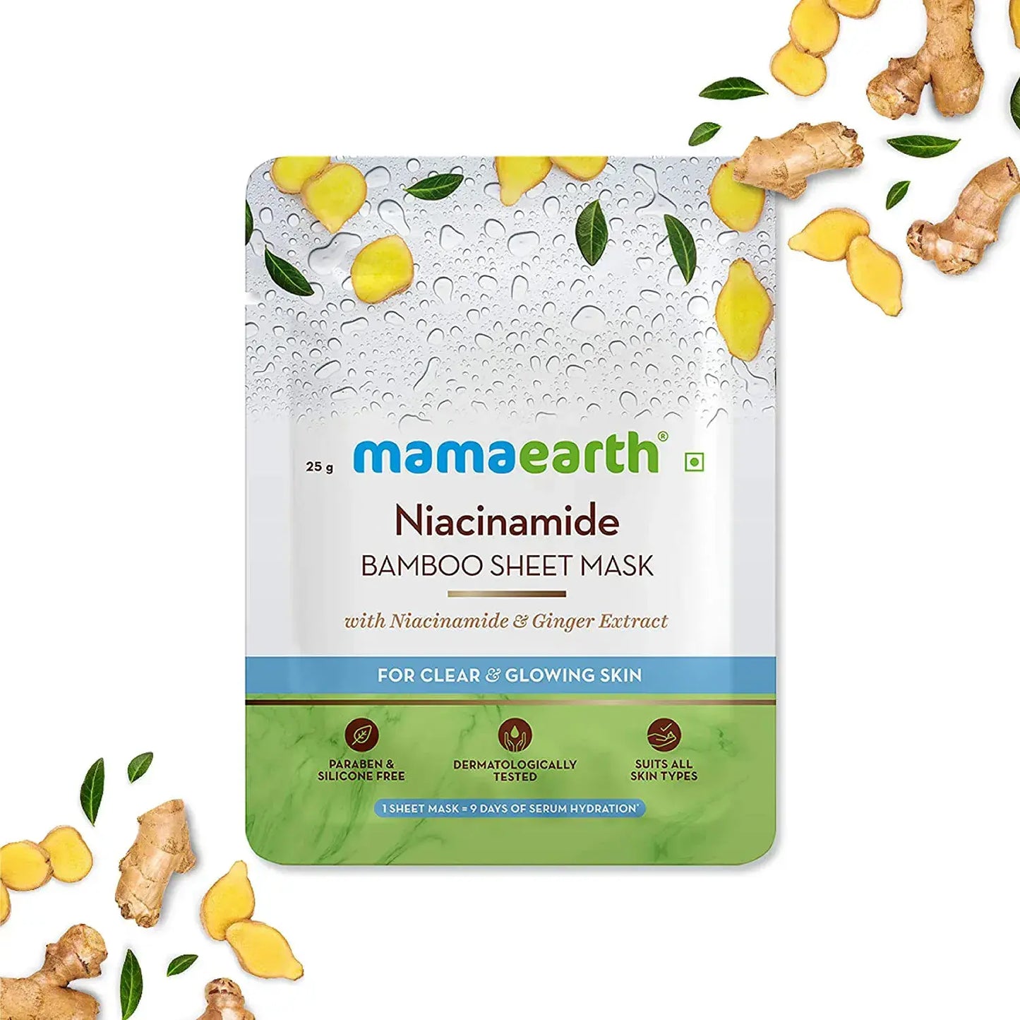 Mamaearth Niacinamide Bamboo Sheet Mask with Ginger extract for clear and glowing skin face mask from mamaearth