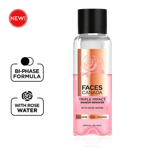 FACESCANADA Triple Impact Makeup Remover I Biphasic remover I With Rose Water I 3 in 1 I 120 ml