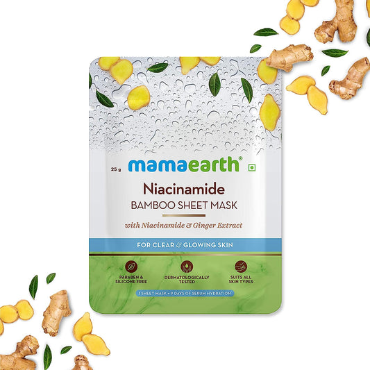 Mamaearth Niacinamide Bamboo Sheet Mask with Ginger extract for clear and glowing skin