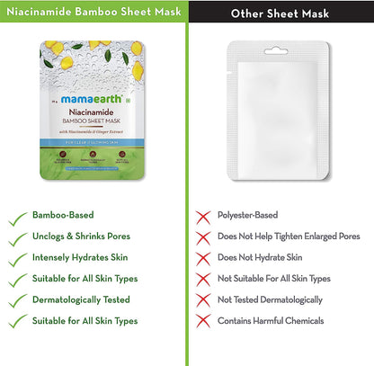 Mamaearth Niacinamide Bamboo Sheet Mask with Ginger extract for clear and glowing skin