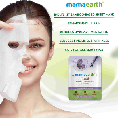 Mamaearth Retinol Bamboo Sheet Mask with Retinol & Bakuchi for fine lines -(25g)
