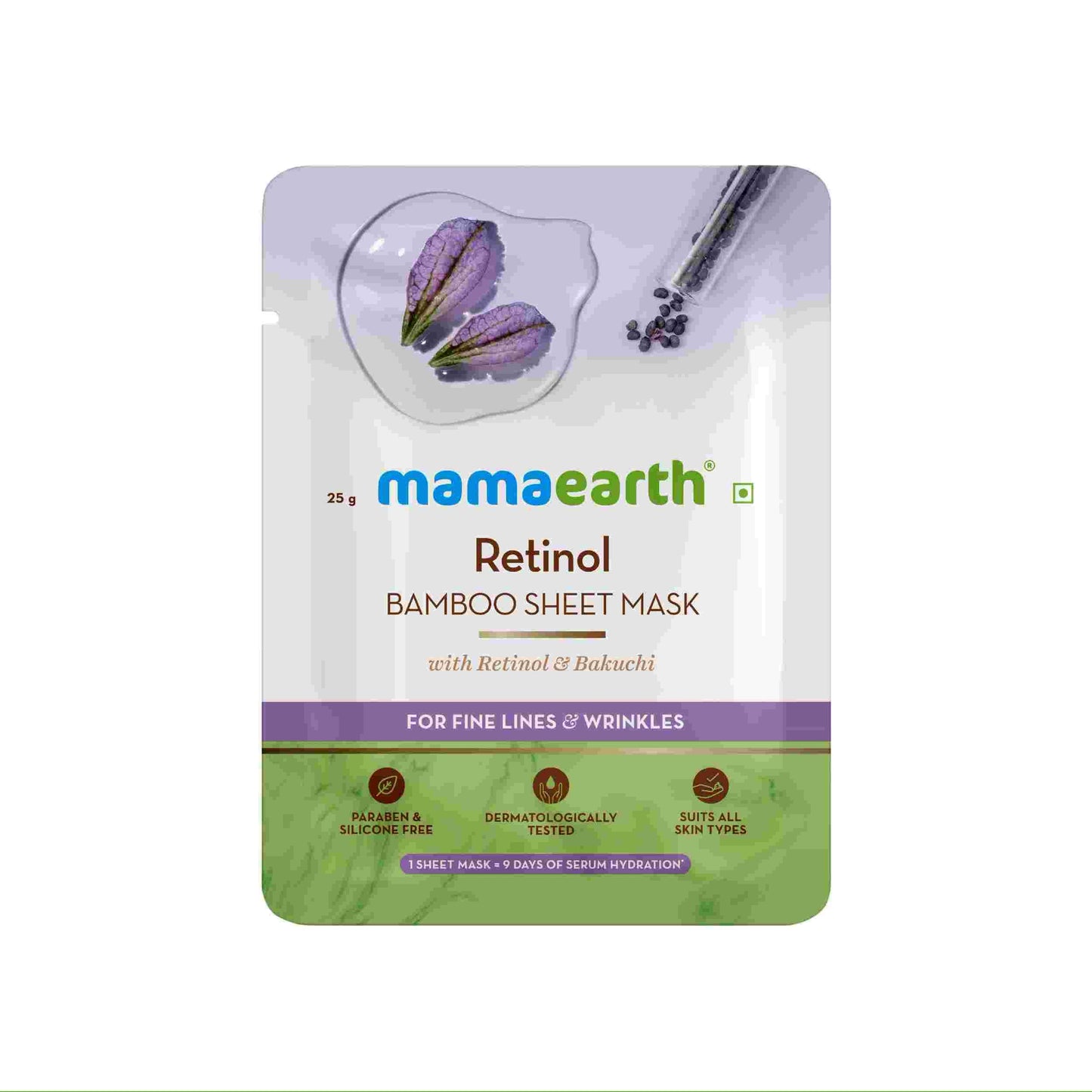 Mamaearth Retinol Bamboo Sheet Mask with Retinol & Bakuchi for fine lines -(25g)