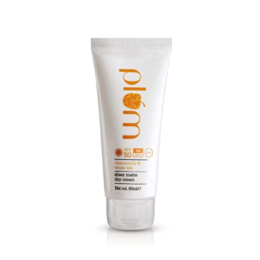 Plum Chamomile & White Tea Sheer Matte Day Cream SPF 50 PA+++ | Sunscreen | For Normal, Dry, Combination Skin l 60ml